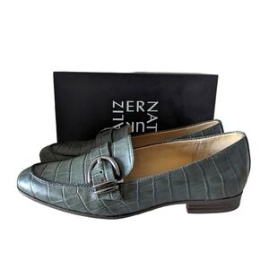 Naturalizer Janie Loafers Green Croc Embossed Leather Slip On Shoes Size 9